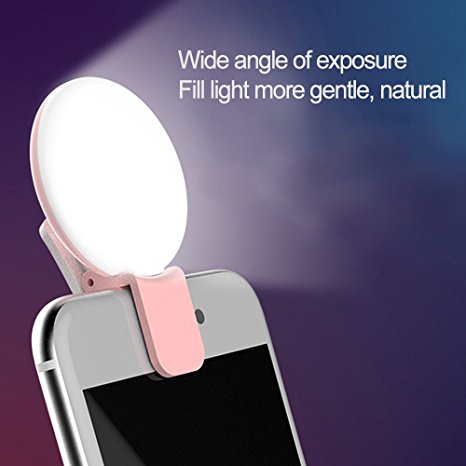 Selfie Lights,[Upgraded Version] Selfie Light Ring 3-Level Brightness 36 LED for iPhone Samsung Galaxy Sony, Motorola and Other Smart Phones; Clips on Night Ring Fill Light (Pink-1)