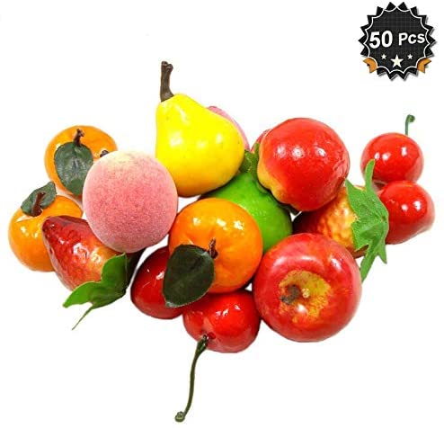 Warmtree toy 50 Pcs 1.57 Inch Mini Artificial Fruit Simulation Fake Fruit for Home Kitchen Cabinet Decoration Photography Props Cognitive Toys