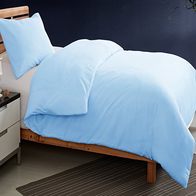 NTBAY 2 Pieces Duvet Cover Set Solid Color Microfiber with Hidden Zip(Twin, Blue)