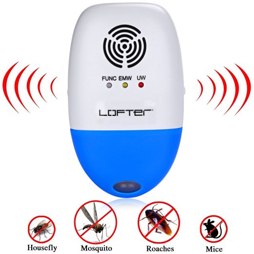 Lofter Effective Smart Electromagnetic Ultrasonic Pest Repellent Repels Mice, Rats, Cockroaches, Spiders, Mosquitoes & Other Insects Durable Home Insect Repellent with Night Light (White Blue)