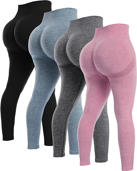 NORMOV 4 Piece Butt Lifting Workout Leggings for Women, Seamless Gym Scrunch Booty Lifting Sets