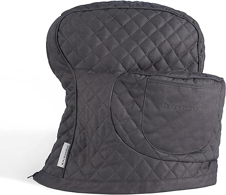 KITCHENAID Fitted Tilt-Head Solid Stand Mixer Cover with Storage Pocket, Quilted 100% Cotton, Charcoal Grey, 14.4"x18"x10"