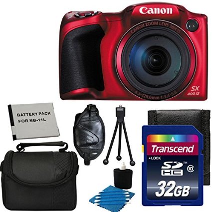 Canon Powershot SX400 IS 16.0 MP Digital Camera with 30x Optical Zoom and 720p HD Video (RED) With Case   Extra Battery & 32GB SD Card Deluxe Accessory Bundle