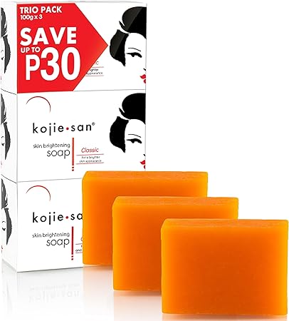Kojie San Skin Brightening Soap - Original Kojic Acid Soap for Face & Body - Cosmetic Soap for Beautifully Fresh Skin (3 X 100g Bars)