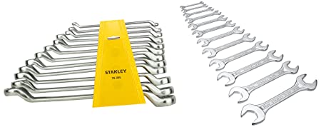 Stanley 70-395E Matte Finish Chrome Shallow Offset BI HXRing Spanner Set (12-Pieces)  Stanley 70-380E Double Open End Matte Finish Spanner Set ( 12-Pieces)