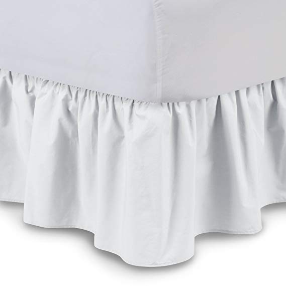 Ruffled Bed Skirt (King, White) 21 Inch Drop Bedskirt with Platform, Wrinkle and Fade Resistant - by Harmony Lane (Available in all bed sizes and 16 colors)