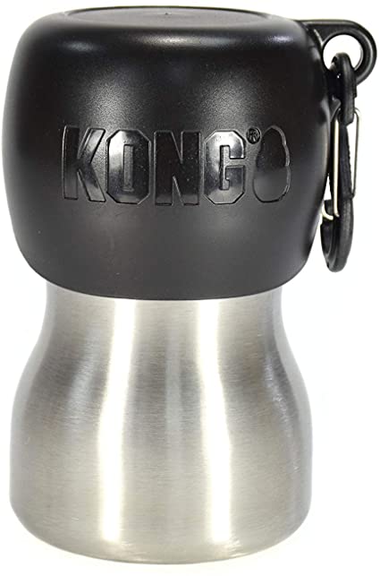 KONG H2O Stainless Steel Dog Water Bottle & Pet Travel Bowl, 9.5 oz - Black