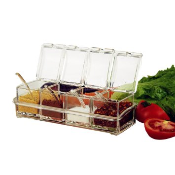 ME.FAN™ Clear Seasoning Rack Spice Pots - 4 Piece Acrylic Seasoning Box - Storage Container Condiment Jars - Cruet with Cover and Spoon