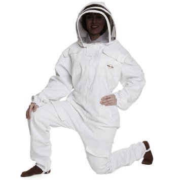 NATURAL APIARY BEEKEEPING SUIT - WHITE - LARGE - Complete Full All-in-One - Fencing Veil - Easy to Wear and Remove - Bee Proof Seals - Professional and Beginner Beekeepers