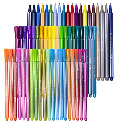 Tanmit 60 Fineliner Color Pens Set, 0.4 mm Fine Line Sketch Drawing Pens, Porous Fine Point Markers Perfect for Coloring Book