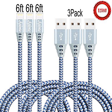 Aplenta 3 Pack 6FT Lightning USB Cable Syncing and Charging Cable Cord for iPhone 7 7 plus,6s 6s plus 6s 6,5s 5c 5,iPad Mini, Air,iPad5,iPod.(Gray Blue)