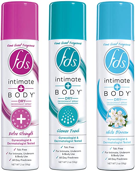 FDS Intimate Deodorant Spray | Feminine Spray for All Day Freshness & Odor Protection | Variety Pack Shower Fresh   White Blossom | pH-balanced, Talc-Free, Gynecologist Tested | 2oz, pack of 3
