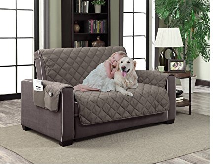 Home Dynamix Slipcovers: All Season Quilted Microfiber Pet Furniture Couch Protector Cover - Gray, 110" x 70" (Sofa)