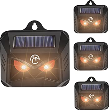 Careland Nighttime Animal Deterrent Light Solar Powered Nocturnal Animal Repeller with Bright Strobe LED Lights Scare Skunk Coyote Weasel Wolf Away for Garden Chicken Coop Orchards Livestock (4 Pack)