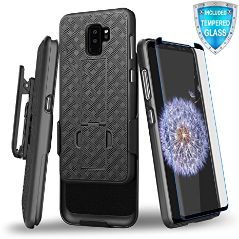 Galaxy S9 Plus Case, Cellularvilla (Ultra Thin) Heavy Duty Armor Hard Shell Case with [Screen Protector] Rugged Holster Belt Clip Swivel Kickstand Cover For Samsung Galaxy S9 Plus (2018) (Black)
