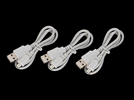 3x White 18" 5-pin Micro USB 2.0 Data Sync Cable (QTY 3)