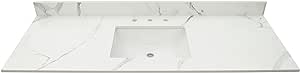 MSI Calacatta Nowy Vanity Top with Under Mount Rectangle Single Bowl Ceramic Sink, Engineered Marble Stone, 4" CC Faucet Holes, 61"X22"