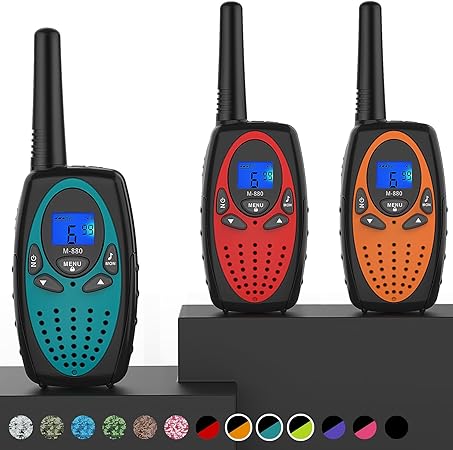Walkie Talkies Long Range, Topsung M880 FRS Two Way Radio for Adults with Mic LCD Screen/Durable Wakie-Talkies with Noise Cancelling for Men Women Outdoor Adventures Cruise Ship (Blue Red Orange)
