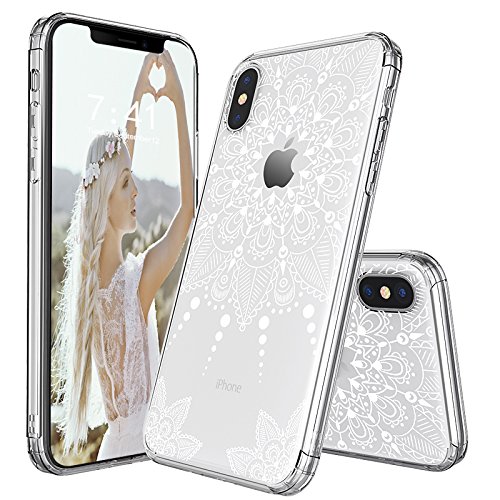 iPhone X Case, iPhone X Clear Case, MOSNOVO White Henna Mandala Lace Floral Clear Design Printed Transparent Plastic Back Case with TPU Bumper Protective Case Cover for iPhone X / iPhone 10