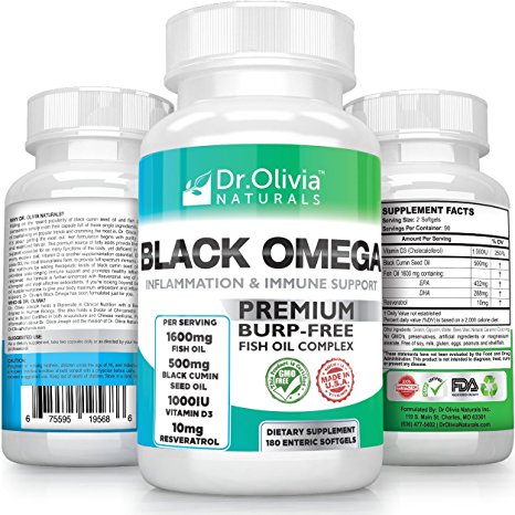 Dr Olivia's Enteric Coated Fish Oil   Black Cumin Seed Oil, Vitamin D3 & Resveratrol for Cardiovascular, Inflammation & Immune Support [3-month supply]