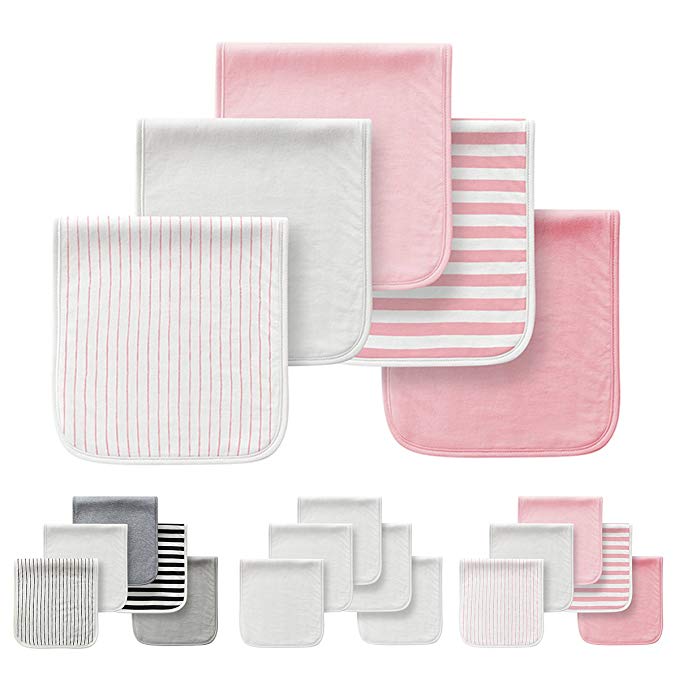 5 Pack Baby Burp Cloths Organic Cotton Towels Triple Layer Soft Absorbent Burping Rags