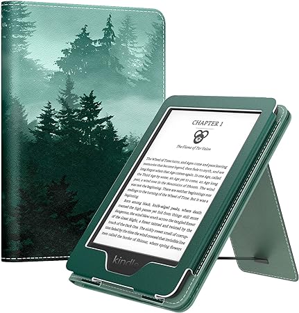 MoKo Case Fits All-New 6" Kindle(11th Generation, 2022 Release)/ Kindle(10th Gen,2019)/Kindle(8th Gen, 2016), Ultra Lightweight PU Shell Cover with Auto Wake/Sleep for Kindle 2022, Green Forest