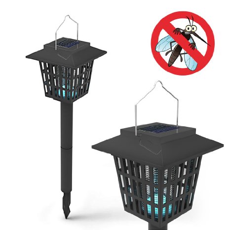 OUTXPRO Electronic Insect Killer Mosquito Bug Zapper LED Solar Powered Garden Lamp Kills Insects and Works Just As a Latern 2 in 1 Zapper and Light (Switch) - 8-10 Hours Pest Control When Fully Charged