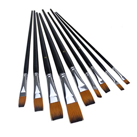 APG 9pcs Flat Pointed Tip Nylon Hair Acrylic Watercolor Brush Artists Paint Brush Set