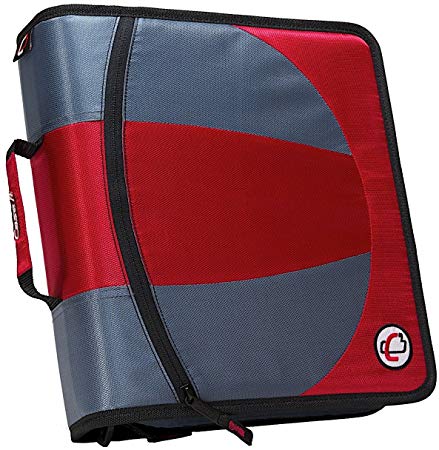 Case-it Dual 2-in-1 Zipper D-Ring Binder, 2 Sets of 1.5-Inch Rings with Pencil Pouch, Red, DUAL-101-RED