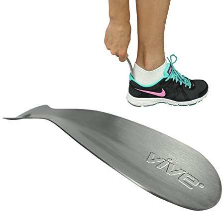 Metal Shoe Horn by Vive - Stainless Steel Metal with Small Wide Handle for Men; Womens Boots and Shoes - Travel Size