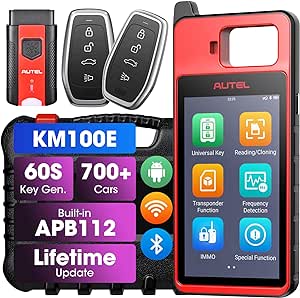 Autel MaxiIM KM100 Key Programmer, Autel Key Programming Tool 2024, F Ree Renewal, 60S Key Generation, Transponder Chip Function, Guided Immobilizer for 90% Cars, Same as KM100E/X, 2 Blank IKEY in