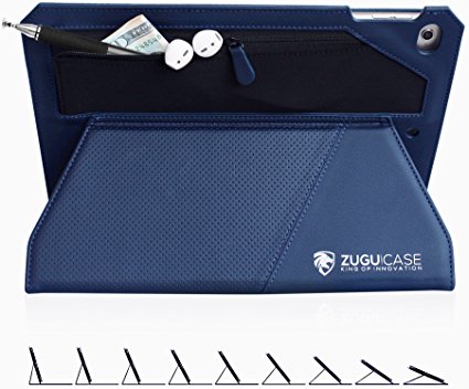 ZUGU CASE - 2017 iPad 5 (9.7 inch) & iPad Air 1/2 Case Genius X - With Wallet & Zipper Pouch - Fully Adjustable Stand   Sleep / Wake Cover (Navy Blue)