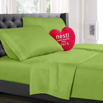 Bed Sheet Bedding Set, Full Double Size, Garden Green, 100% Soft Brushed Microfiber Fabric with Deep Pocket Fitted Sheet, 1800 Luxury Bedding Collection, Hypoallergenic & Wrinkle Free Bedroom Linen Set By Nestl Bedding