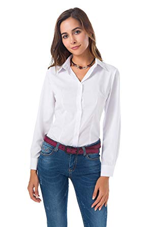 Womens Basic Long Sleeve Button Down Shirts Simple Pullover Stretch Formal Casual Shirt