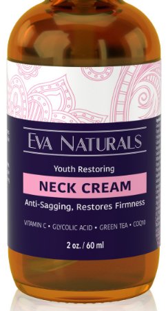 Neck Firming Cream by Eva Naturals 2 oz - Firming Lotion for Sagging Neck Face and Dcollet - Fights Wrinkles and Promotes Elasticity and Youthful Skin - With Vitamin C CoQ10 and Hyaluronic Acid