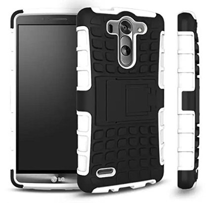 G3 Case, LG G3 Armor case- Tough Armorbox Dual Layer Hybrid Hard/Soft Protective Case by Cable and Case® - White G3 Armor Cases