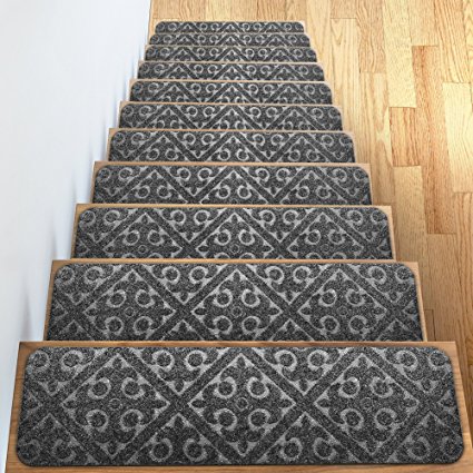 Carpet Stair Treads Set of 13 Non Slip / Skid Rubber Runner Mats or Rug Tread – Indoor Outdoor Pet Dog Stair Treads Pads – Non-slip Stairway Carpet Rugs (Gray) 8” x 30" Includes Adhesive Tape