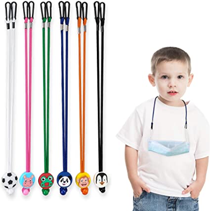 FINEST  6Pcs Cartoon Mask Lanyard Straps for Back of Head or Neck with Clips and Adjustable Stopper for Extending Masks Buckle Band, Relieve Pain for Kid and Adult Mask Holders Extender