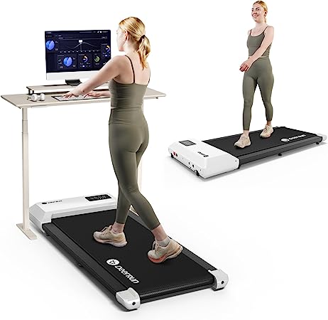 Walking Pad Treadmill Under Desk, 2 in 1 Portable Mini Desk Treadmill with 300LBs Capacity for Office Home, 2.5HP Small Lightweight Walking Pad Running Jogging Machine with LED Display|Remote Control