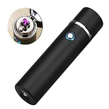 LightStrong Electronic Lighter, Dual Arc, Windproof and Splash proof. USB Rechargeable. USB Cable and Elegant Gift Box included (Round Black)