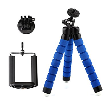 CAM-ULATA Mini Flexible Tripod for Cellphone Digital Camera Camcorder Webcam Lightweight Portable Universal Octopus Style Tripod Holder Mount with Adjustable Adapter and Phone Clip Clamp, Blue