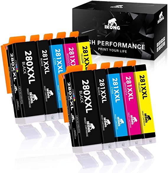 IKONG Compatible Replacement for Canon 280 281 Ink Cartridges, PGI-280XXL CLI-281XXL for Pixma TR8520 TS8320 TS8120 TS8220 TR7520 TS6320 TS6220 TS6120 TS9120 TS9520 TS9521C (10-Pack)