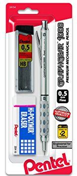 Pentel Graph Gear 1000 Automatic Drafting Pencil (0.5mm), Lead and Block Eraser, 1-Pk Carded (PG1015LZBP)