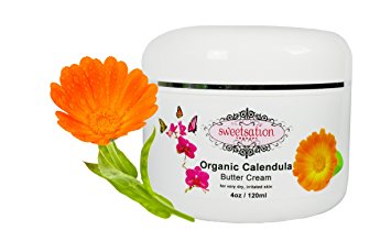 Organic Calendula Soothing Baby Butter Cream for Dry, Irritated Itchy Skin, Eczema, Psoriasis, soothing and healing 4oz. With Calendula, Avocado and Vitamin E.