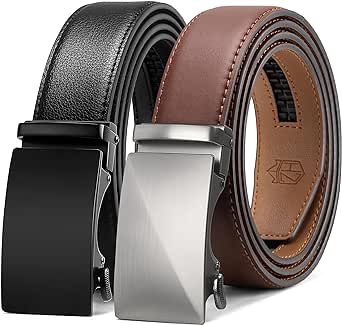 Zitahli Ratchet Belt for Men - Mens belt Leather 2 Packs with 1 3/8" Brown Black Belt in Gift Set Box - Micro Adjustable Belt