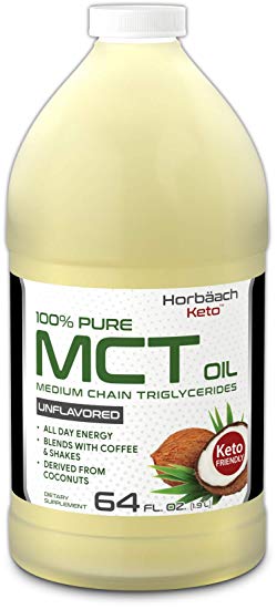 Horbaach 100% Pure MCT Oil 64 oz | Unflavored, Huge Size, from Coconut, Keto, Blends with Coffee & Tea and Juice | Vegetarian, Non-GMO