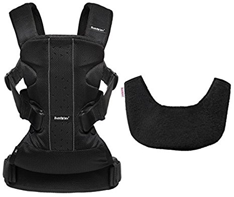 BABYBJORN Baby Carrier One Bundle Pack - Black, Mesh and Bib for Carrier One