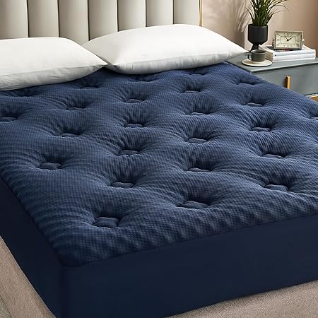 Hansleep Memory Foam Mattress Topper King, Cooling King Mattress Topper with Deep Pocket, Breathable Gel Pillow Top Mattress Pad Cover, 78x80 Inches, Navy