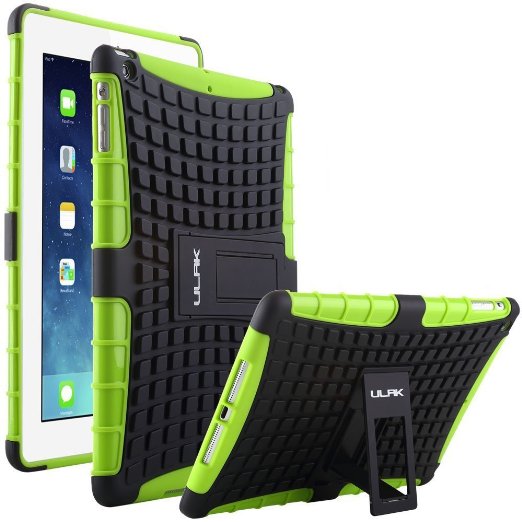 iPad Air Case,ULAK Hybrid shock absorbing Dual Layer Case Cover with Built-in KickStand for Apple iPad Air 5th Gen 2013 (Black/Green)