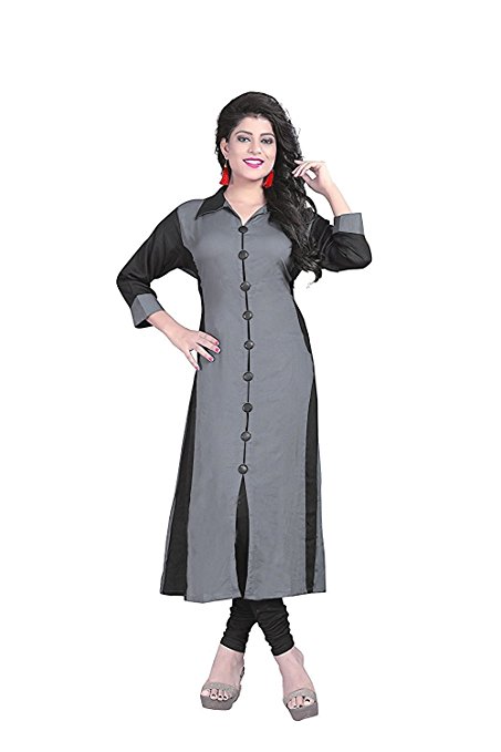 Fancy Selfi Kurti Latest New Designer Kurti for Girl kurti for Women Low price Amazon Prime kurti Best Selling Kurti Popular Semi_Stiched Kurti Black And Gray Color Kurti